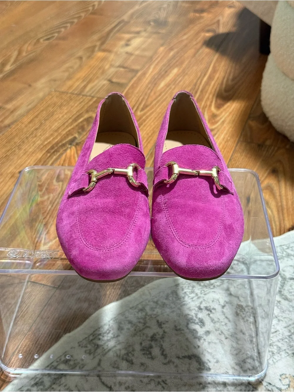 Kids Suede Slip-On Loafers in Bright Pink